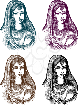 Vector graphic, artistic, hand drawn, cartoon, sketch illustration of Indian