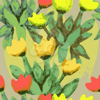 Vector graphics, artistic, stylized image of a seamless pattern watercolor bouquet tulips