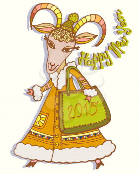 Vector graphic, artistic, stylized image of New year of the Goat 2015