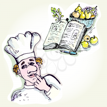 Vector graphic, artistic, set for design -Images cookbook and chef