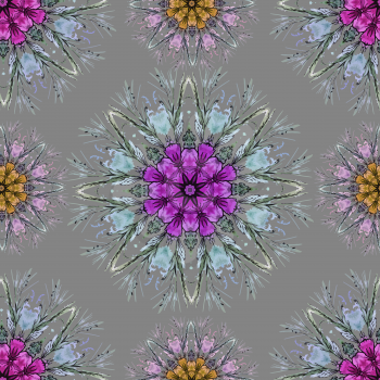 Vector graphics, art, Decorative seamless pattern with stylized flowers watercolor on a gray background.