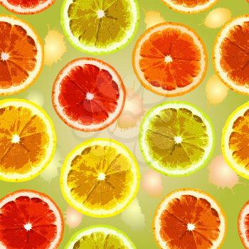 Bright vector seamless pattern with watercolor image of lemon, lime, orange. Can be used to design fabrics, wallpaper, wrapping paper.