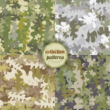 Set of Vector graphics, artistic, stylized  seamless pattern with the image camouflage. Pattern can be used for fabric design, wallpaper, wrapping papers.