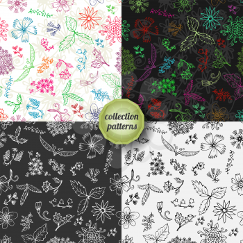 Set of  Vector seamless pattern. Design elements of abstract  flowers on blackboard. Can be used for design pattern fabric, wallpaper, wrapping paper.
