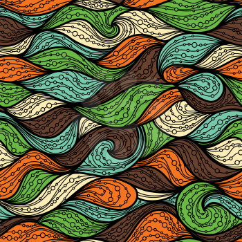 Ornate seamless background with abstract colourful waves.