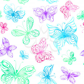 Colourful butterflies on white background. Vector illustration.