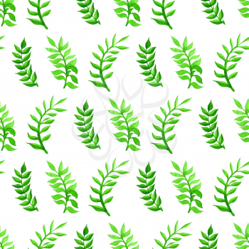 Nature background. Green watercolor leaves on white background.