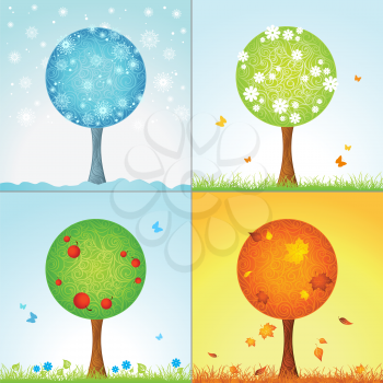 Winter, Spring, Summer and Autumn. Four various types of trees.