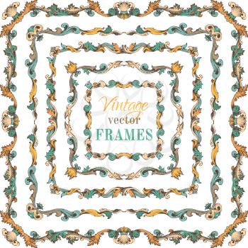 Hand-drawn square frames with retro ornament for invitation, congratulation or greeting card. There is place for your text in the center.