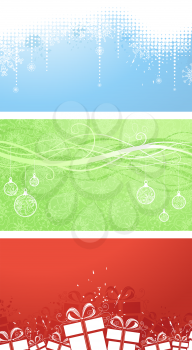 Horizontal festive backgrounds for your Christmas design in red, blue and green pastel colors. There is copy space for your text.