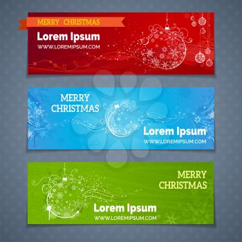 Red, blue and green templates for your winter design. Vintage Christmas balls and snowflakes. There are places for your text. 
