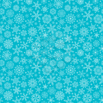 Linear snowflakes on blue background. Boundless texture can be used for web page backgrounds, wallpapers, wrapping papers, invitation, congratulations and festive designs. 