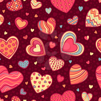 Vector pattern of hand-drawn hearts. Boundless background can be used for web page backgrounds, wallpapers, congratulations and invitations.