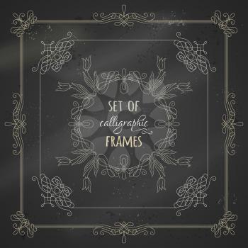 Vintage ornaments, design elements, flourishes, page decorations and dividers on blackboard background. Can be used for invitations and congratulations.