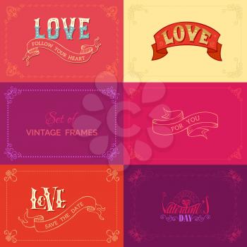 Handwritten lettering and ribbons. There is place for your text. Valentine's day and wedding templates.