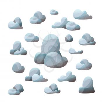 Grey rocks with lights and shadows isolated on white background. Flat illustration with modern stipple texture.