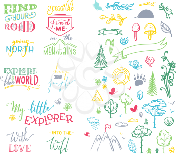 Brush lettering design and doodle illustrations for poster, mug, bag, sticker, patch, card or t-shirt design.