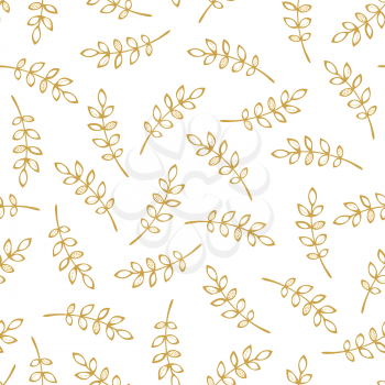 Yellow linear rowan leaves on white background. Fall boundless background. Tileable elements.