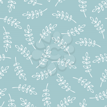 White outline rowan leaves on blue background. Nature boundless background. Tileable elements.