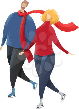 Couple dressed in outerwear. Time together. Outdoor winter activity. Flat vector outdoor illustration. Isolated on white background.