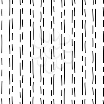 Vector vertical dashes hand drawn seamless pattern. Uneven ink lines monocolor drawing. Irregular freehand shapes line art. Monochrome texture. Wrapping paper, wallpaper, textile modern design