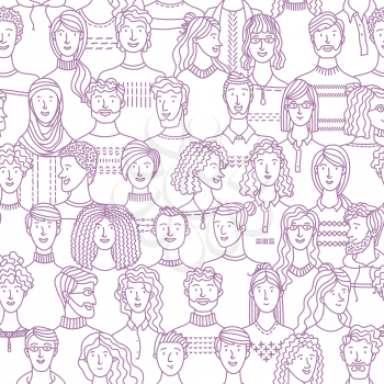 Diverse group of men and women standing together. Social community. Diverse people group. Textile, fabric, wrapping paper, wallpaper mono color vector design
