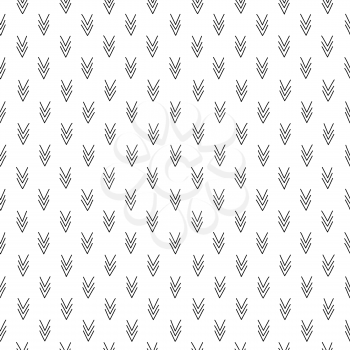 Ticks, check marks, geometric shapes seamless pattern. Three angles monochrome abstract ornament backdrop. Edges creative fabric, textile, wrapping paper, wallpaper monocolor vector design