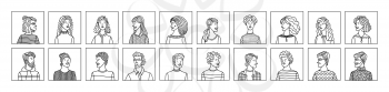 Linear people icons set. Vector user avatars. Linear minimalistic design. People profile pictures. Various face icons for representing a person. User pic for internet forum or web account