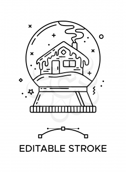 Snow globe with house linear icon. Thick line pictogram. Isolated outline vector illustration. Duotone contour symbol. Editable stroke. Pixel perfect