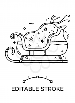 Santa sleigh with gift sack linear icon. Thick line pictogram. Isolated outline vector illustration. Duotone contour symbol. Editable stroke. Pixel perfect