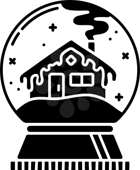 Snow globe with house black glyph icon. Silhouette on white background. Flat pictogram. Vector isolated illustration. Negative space. Duotone solid symbol. Pixel perfect