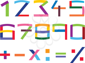 Colorful number and math symbol set