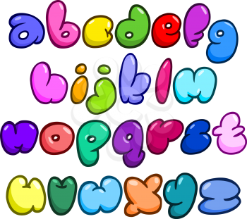 Comic bubble shaped lower case alphabet set