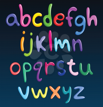 Lower case colorful spaghetti alphabet
