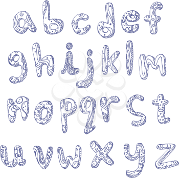 Lower case hand drawn doodle alphabet