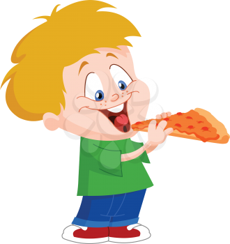 Cute boy eating pizza