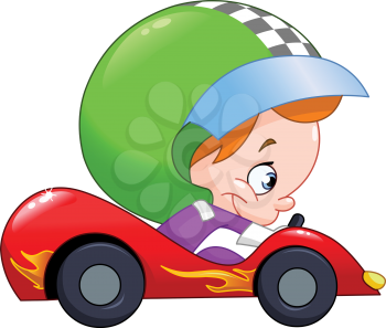 Young kid driving a race car