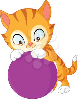 Cute kitty playing with big ball