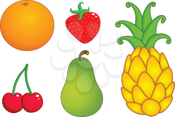 Fruits set: orange, strawberry, pineapple, cherry and pear