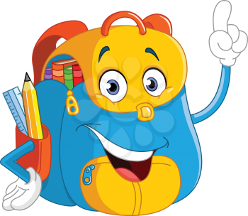 Cartoon backpack pointing with his finger