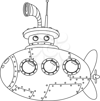 Outlined submarine. Vector illustration coloring page