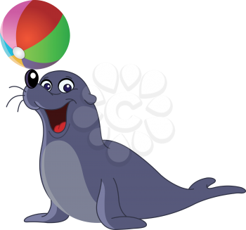 Happy seal with a colored ball