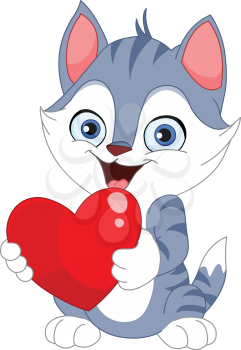 Smiley cat holding a heart