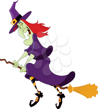 Cartoon witch flying on her broomstick