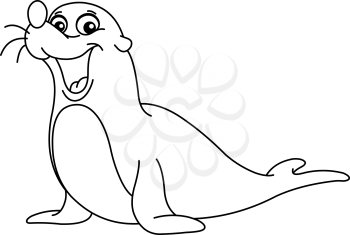 Outlined happy seal. Vector illustration coloring page.
