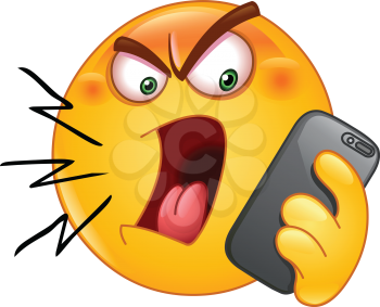 Angry emoji emoticon shouting on the phone