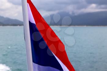 asia myanmar kho samui bay isle waving flag    in thailand and south china sea 