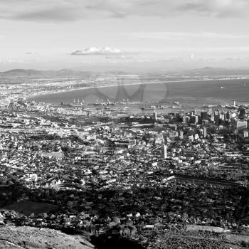 in south africa cape town city skyline from table mountain sky ocean and house