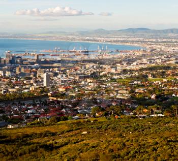 in south africa cape town city skyline from table mountain sky ocean and house