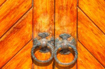 blur in south africa  antique door entrance and      decorative handle for background